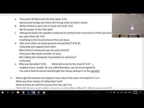 Boksoon Kim Bible Study Acts 4:32-5:11 Ananias and Sapphira