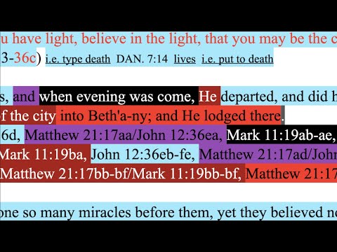 505. Leaving to Bethany. Isaiah Prophecies Fulfilled. Matthew 21:17, Mark 11:19, John 12:36