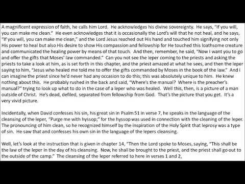 S. Lewis Johnson - "The Law of the Leper's Cleansing" (Leviticus 13:45 & 48)