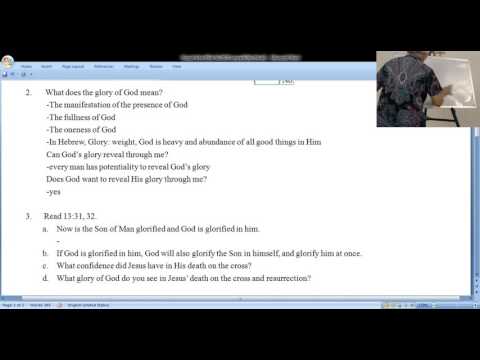 Boksoon Kim Bible Study John 13:31-38 Glory Love Denial