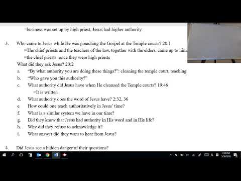 Boksoon Kim Bible Study Luke 20:1-8 The authority of Jesus questioned